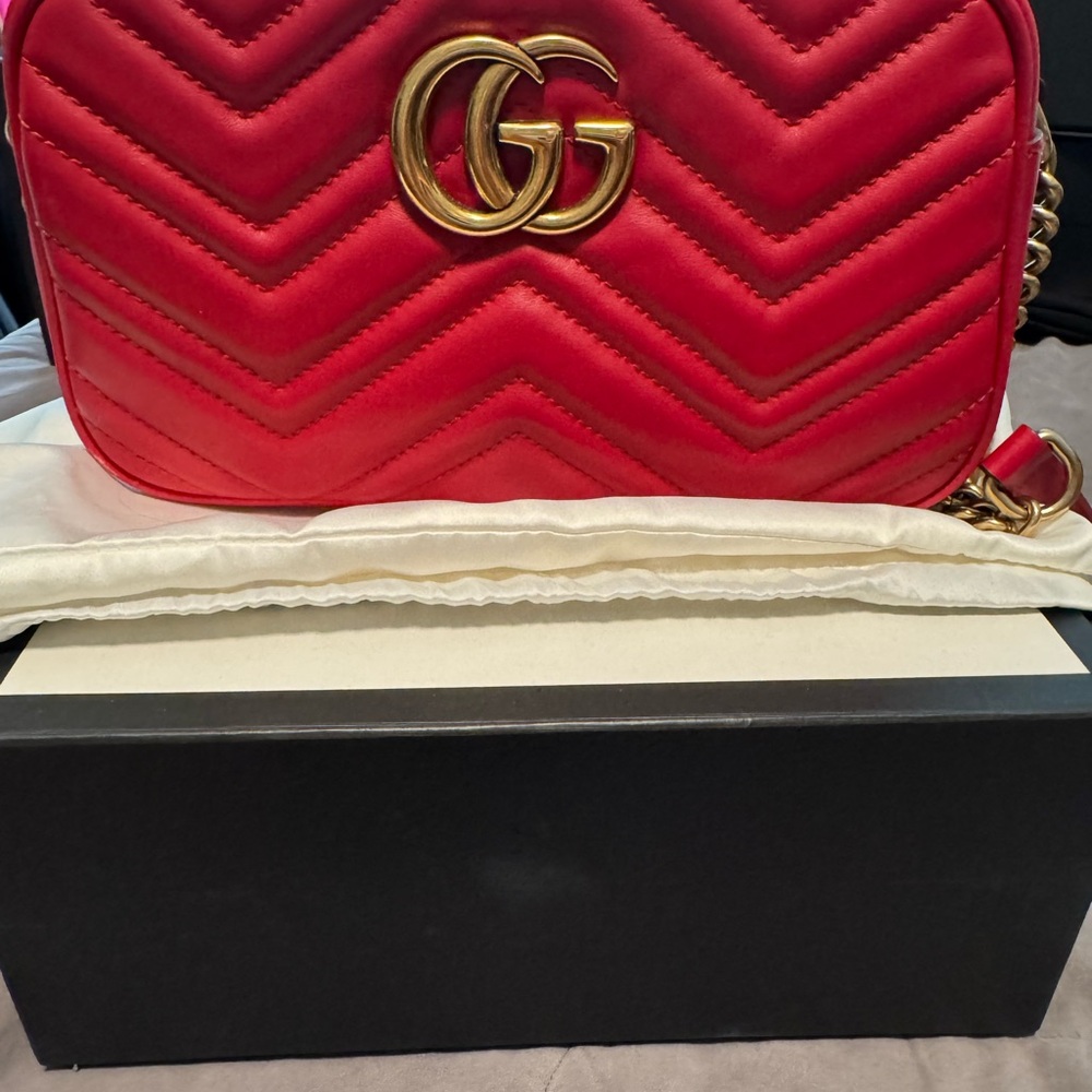 Gucci Red Chevron Quilted Crossbody Bag